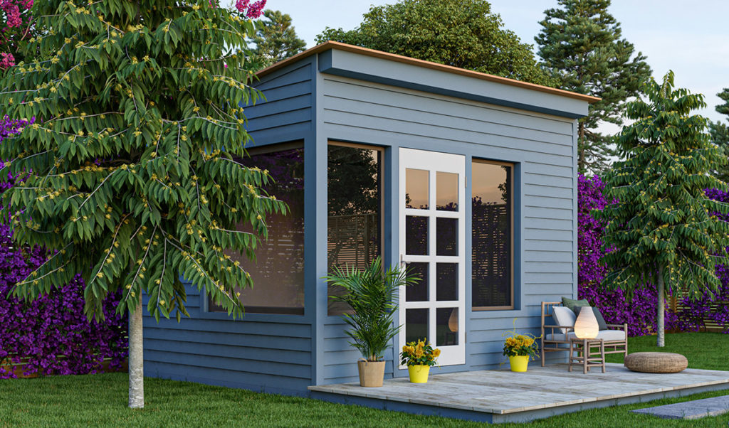 10x12 lean-to office shed in the backyard