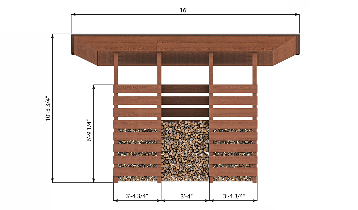 10x10 firewood shed front side preview