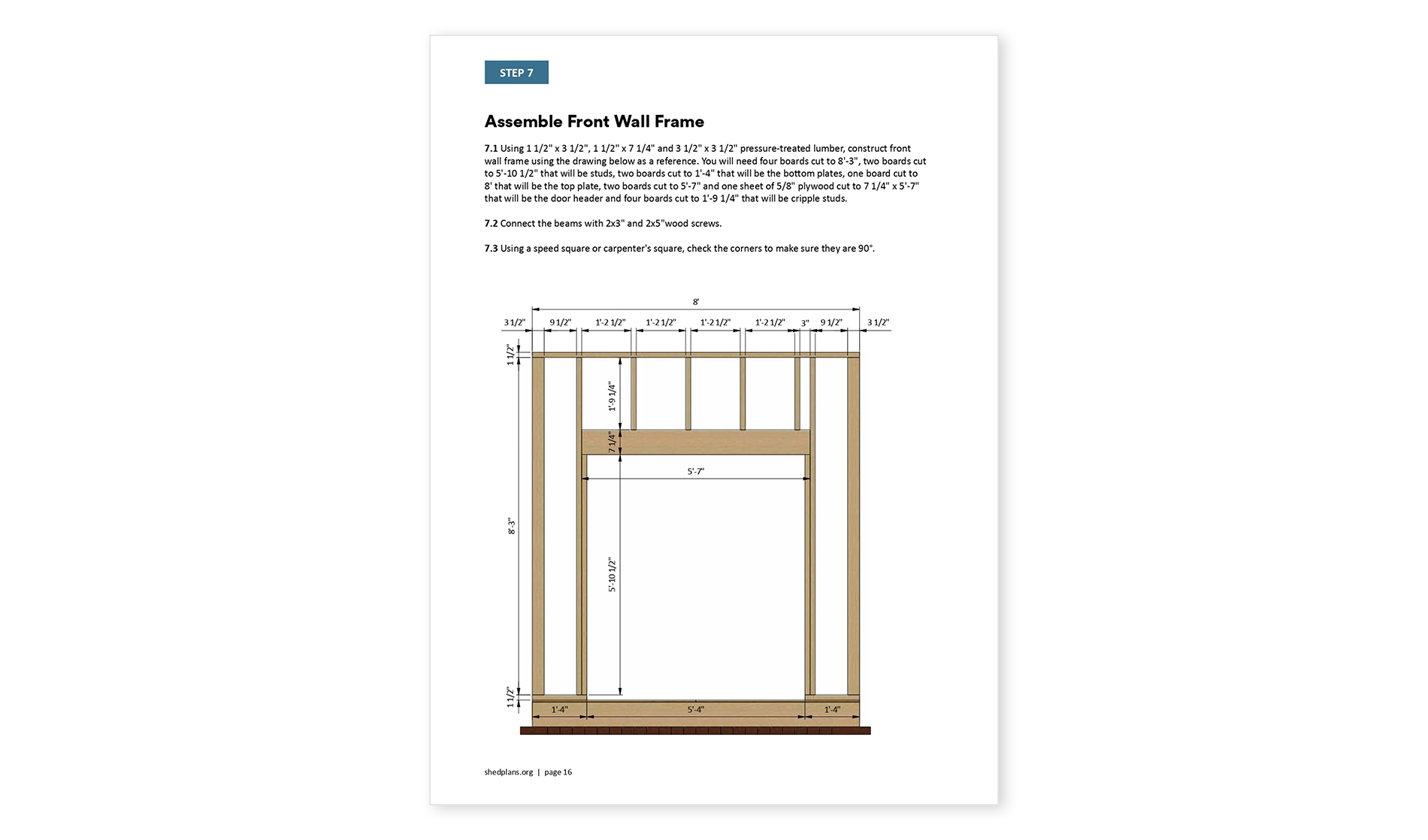 8x8 storage shed front wall framing