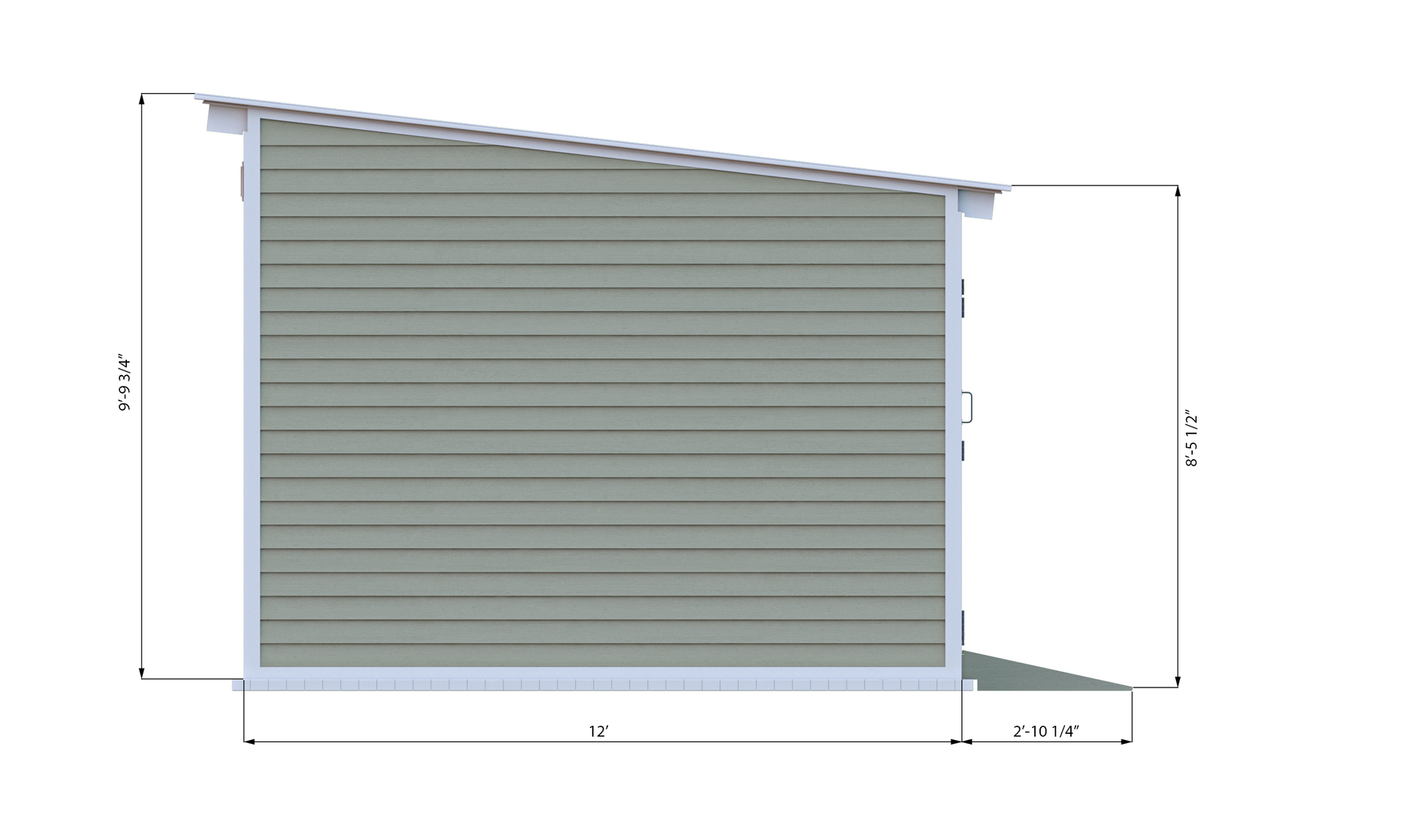 12x12 lean to storage shed right side preview