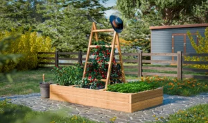 raised-garden-bed-with-ladder-trellis